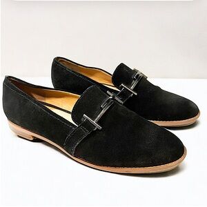 Franco Sarto Harlow Black Suede Buckle Loafer Flats